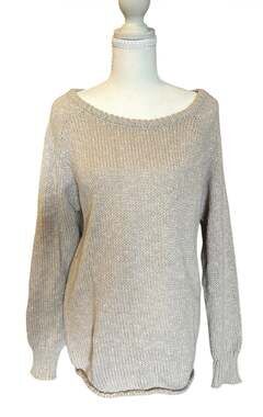 NWT Fashion Sweater Size M Beige Open Knit Long Sleeve Boat Neck Pullover